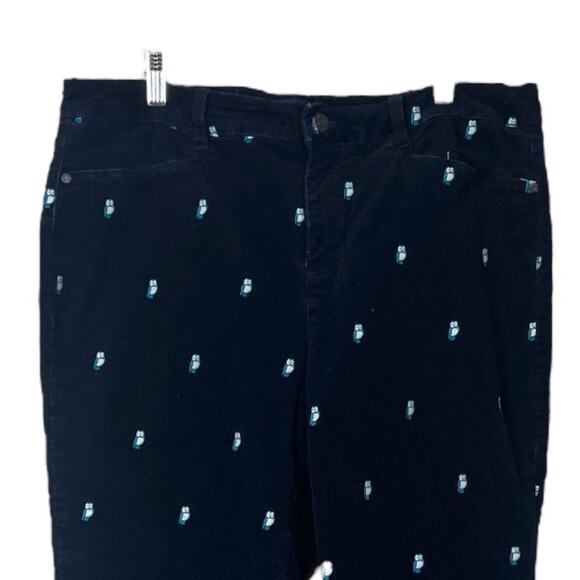 Talbots Corduroy Jeans Simply Flattering Owl Embroidery Navy Blue Women Size 16 - Picture 3 of 8